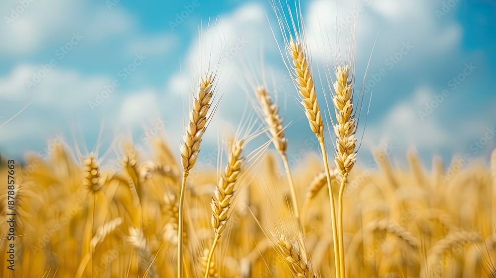Golden Wheat Stalks in a Field Under a Blue Sky Golden Wheat Stalks in a Field Under a Blue Sky