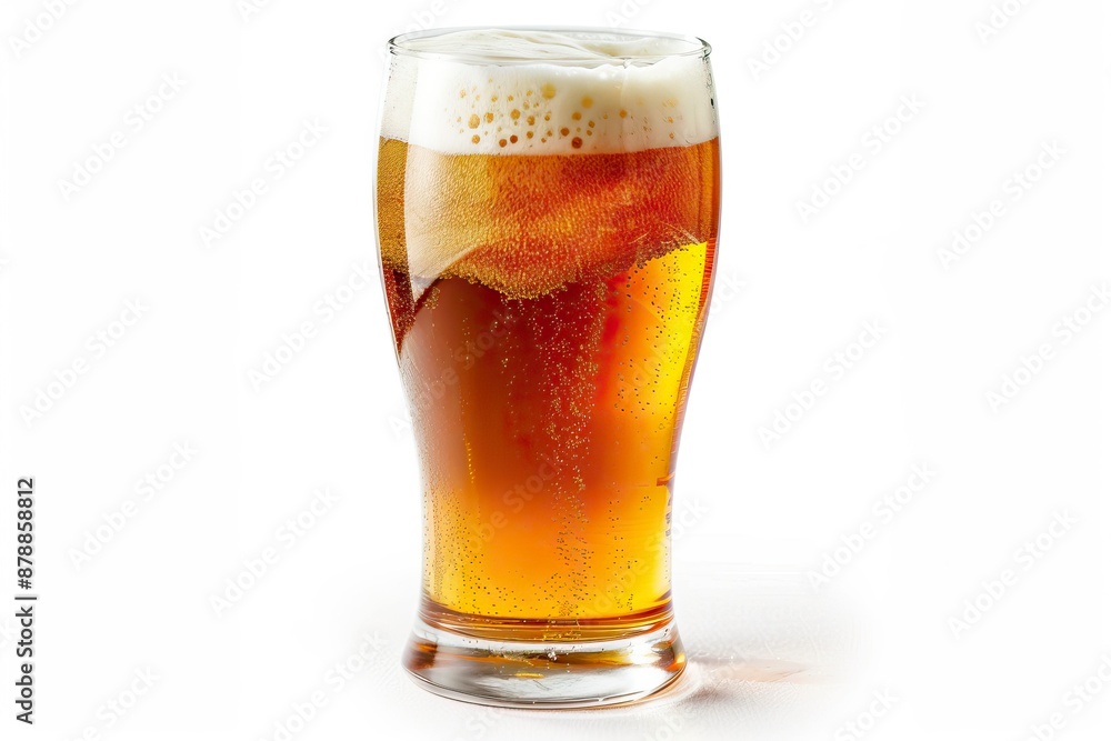 Tulip pint glass of fresh delicious golden-colored beer with cap of foam isolated on white background - generative ai Tulip pint glass of fresh delicious golden-colored beer with cap of foam isolated on white background - generative ai
