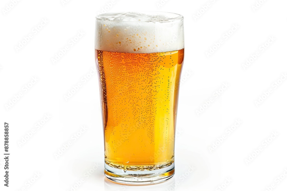 Tulip pint glass of fresh delicious golden-colored beer with cap of foam isolated on white background - generative ai Tulip pint glass of fresh delicious golden-colored beer with cap of foam isolated on white background - generative ai