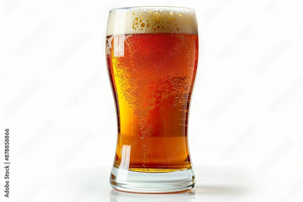 Tulip pint glass of fresh delicious golden-colored beer with cap of foam isolated on white background - generative ai Tulip pint glass of fresh delicious golden-colored beer with cap of foam isolated on white background - generative ai