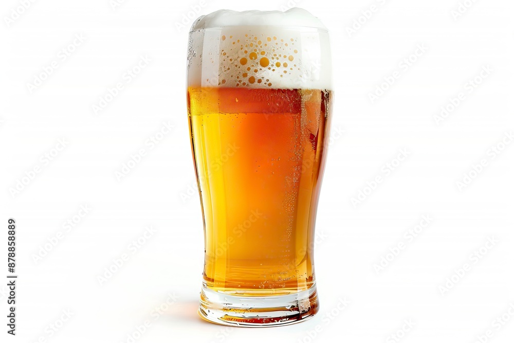 Tulip pint glass of fresh delicious golden-colored beer with cap of foam isolated on white background - generative ai Tulip pint glass of fresh delicious golden-colored beer with cap of foam isolated on white background - generative ai