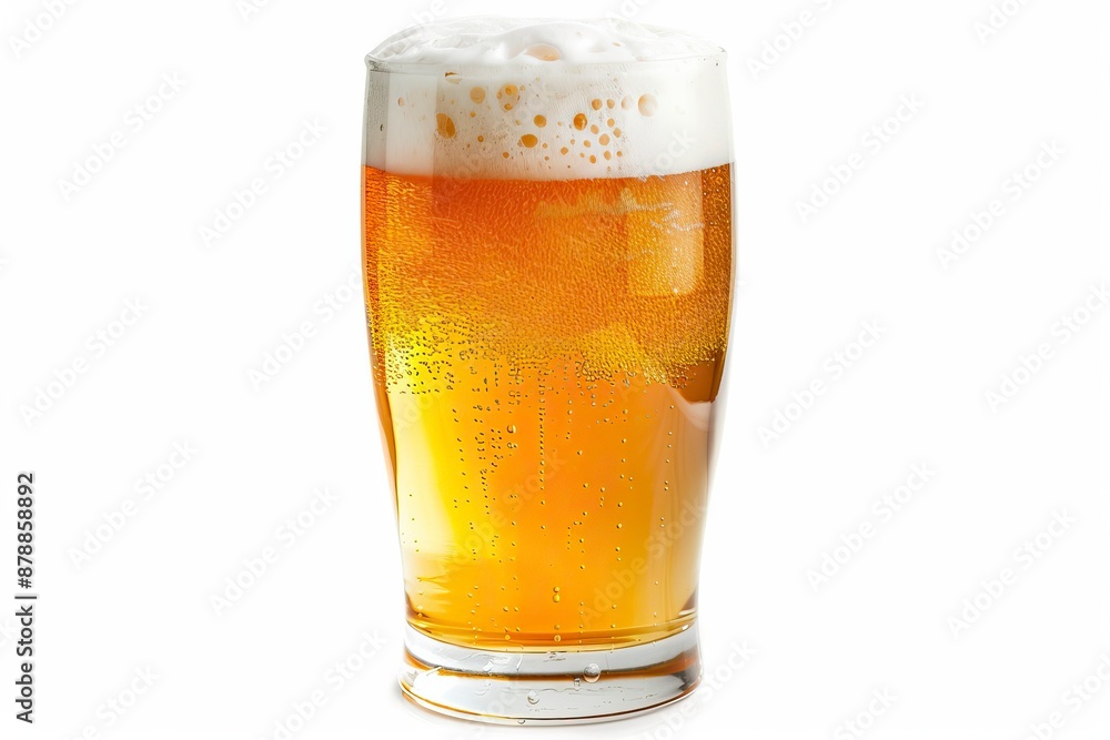 Tulip pint glass of fresh delicious golden-colored beer with cap of foam isolated on white background - generative ai Tulip pint glass of fresh delicious golden-colored beer with cap of foam isolated on white background - generative ai