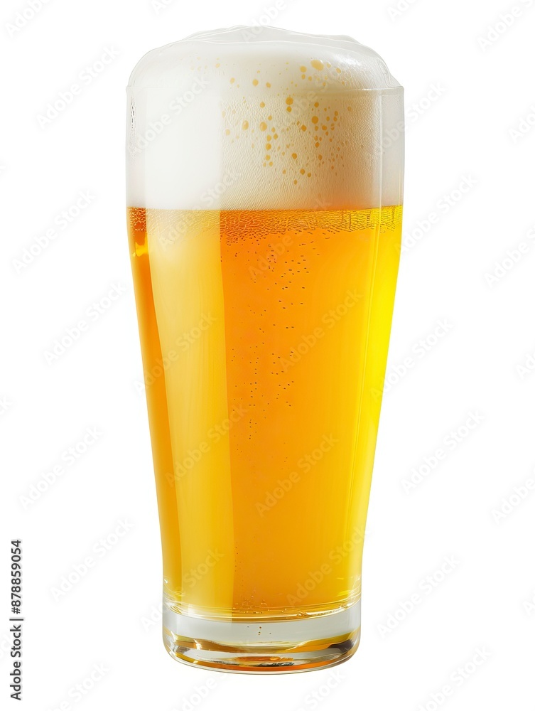 Tulip pint glass of fresh frothy yellow beer with cap of foam isolated on white background - generative ai Tulip pint glass of fresh frothy yellow beer with cap of foam isolated on white background - generative ai