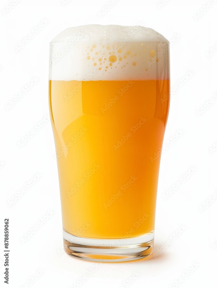 Tulip pint glass of fresh frothy yellow beer with cap of foam isolated on white background - generative ai Tulip pint glass of fresh frothy yellow beer with cap of foam isolated on white background - generative ai