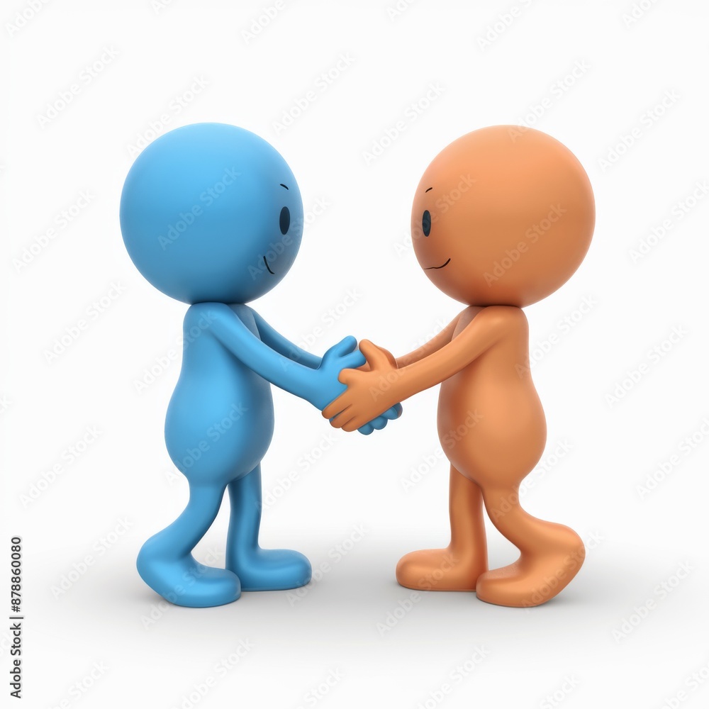 Blue and Orange Figures Shaking Hands Representing Unity and Partnership. Blue and Orange Figures Shaking Hands Representing Unity and Partnership.