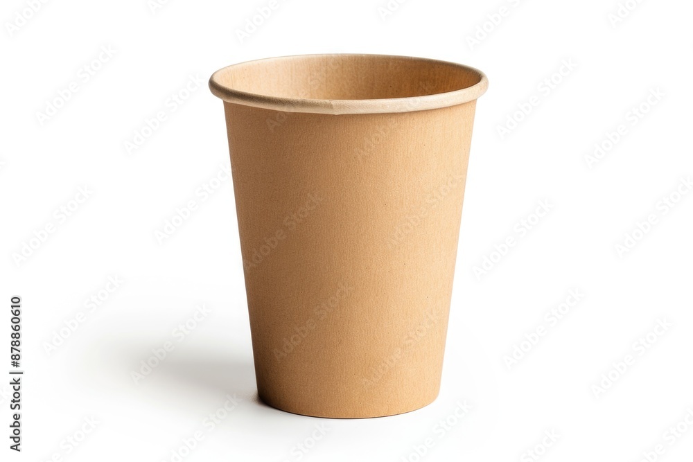 A single brown paper cup sits on a white surface, ready for use A single brown paper cup sits on a white surface, ready for use