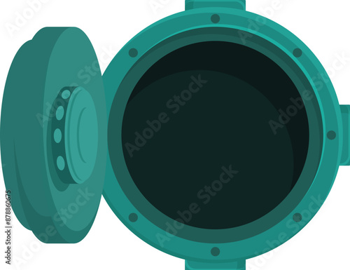 Round bank vault door standing open revealing an empty interior