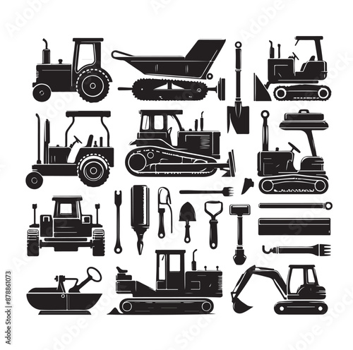 construction machines and equipment collention set vector illustration