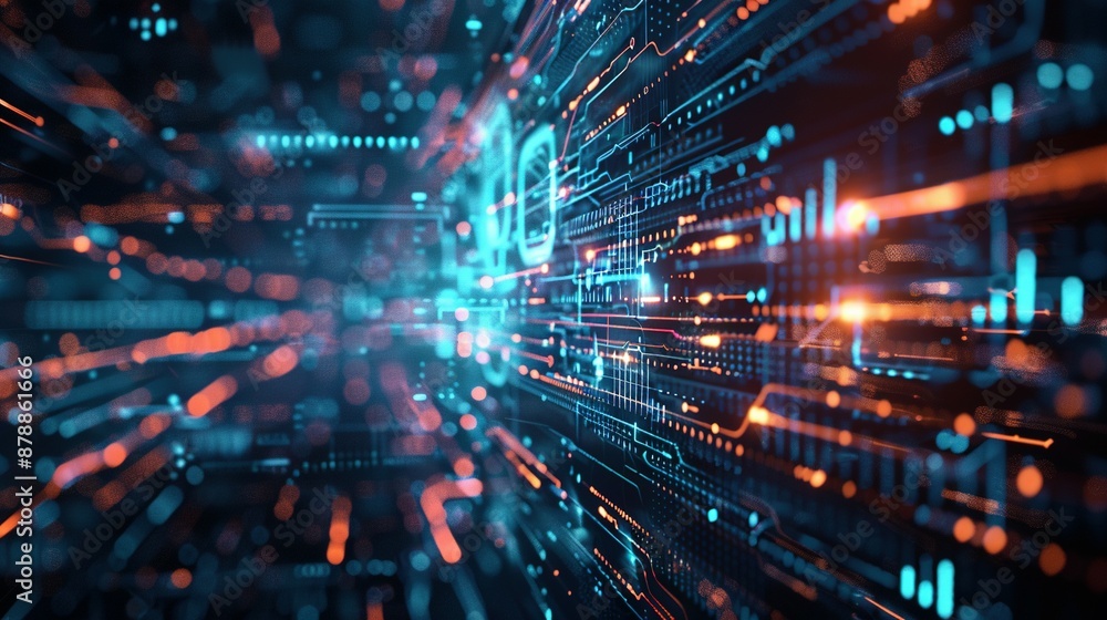 High-Tech Cybersecurity Visualization: Dynamic Network Interface with Copy Space High-Tech Cybersecurity Visualization: Dynamic Network Interface with Copy Space