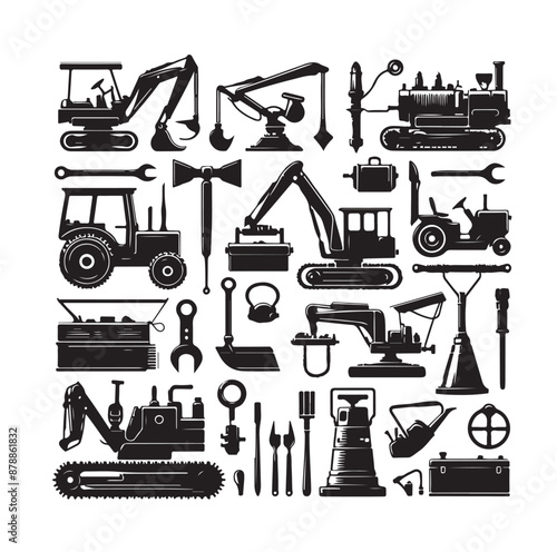 construction machines and equipment collention set vector illustration