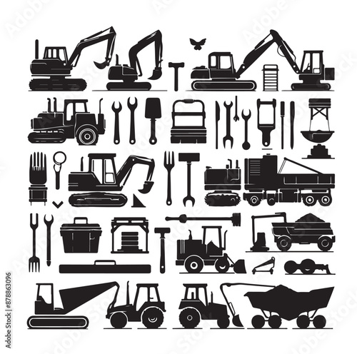 construction machines and equipment collention set vector illustration