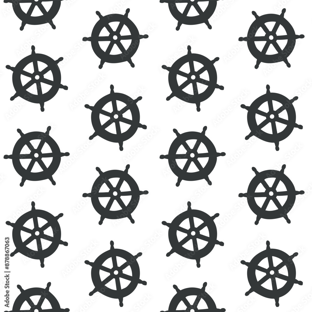 Fototapeta premium Vector seamless pattern of hand drawn ship rudder silhouette isolated on white background
