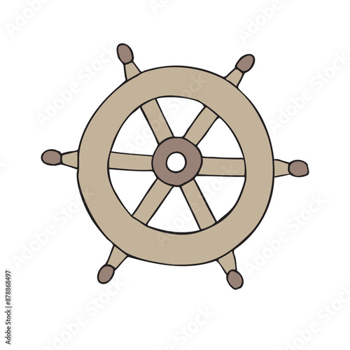 Vector hand drawn sketch doodle colored ship rudder isolated on white background