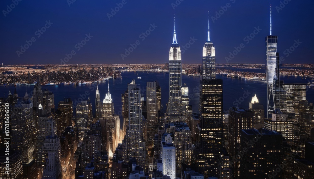 Fototapeta premium city gotham skyline trade center gotham city new york city skyline new manhattan night york blue shanghai