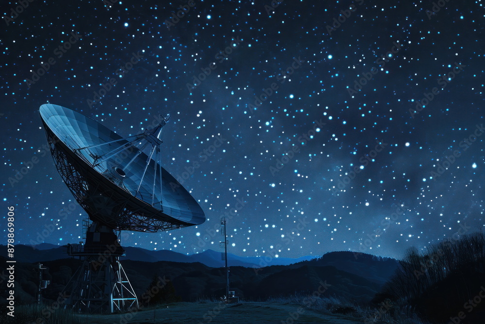 Transmission dish, nice sky with star background Transmission dish, nice sky with star background