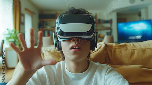 ソファーでVRを楽しむ男性
