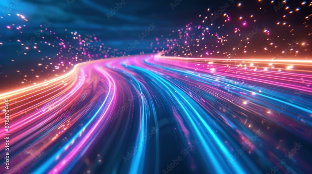 A vibrant display of blue and pink neon light trails against a dark background, creating a sense of dynamic motion and energy. A vibrant display of blue and pink neon light trails against a dark background, creating a sense of dynamic motion and energy.