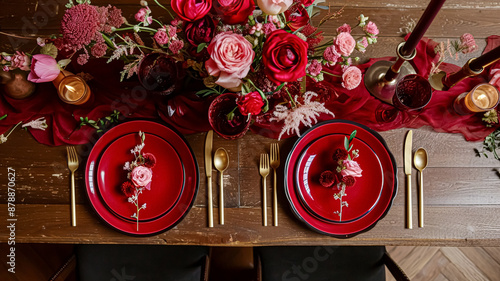 Wallpaper Mural Valentines day tablescape and table decor, romantic table setting with flowers, formal dinner and date, beautiful cutlery and tableware design Torontodigital.ca