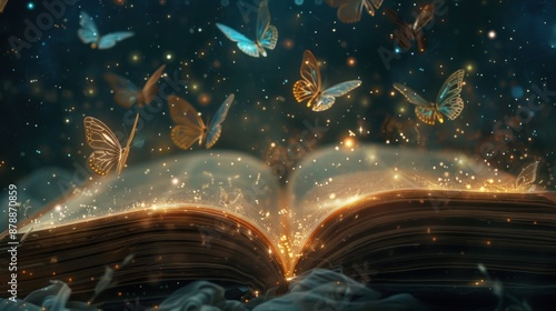 illustration of an open book with a butterfly flying above it