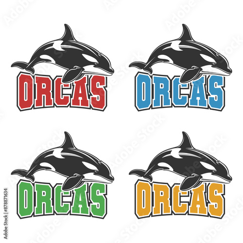 Orcas Illustration Clip Art Design Shape. Mascot Silhouette Icon Vector.	
