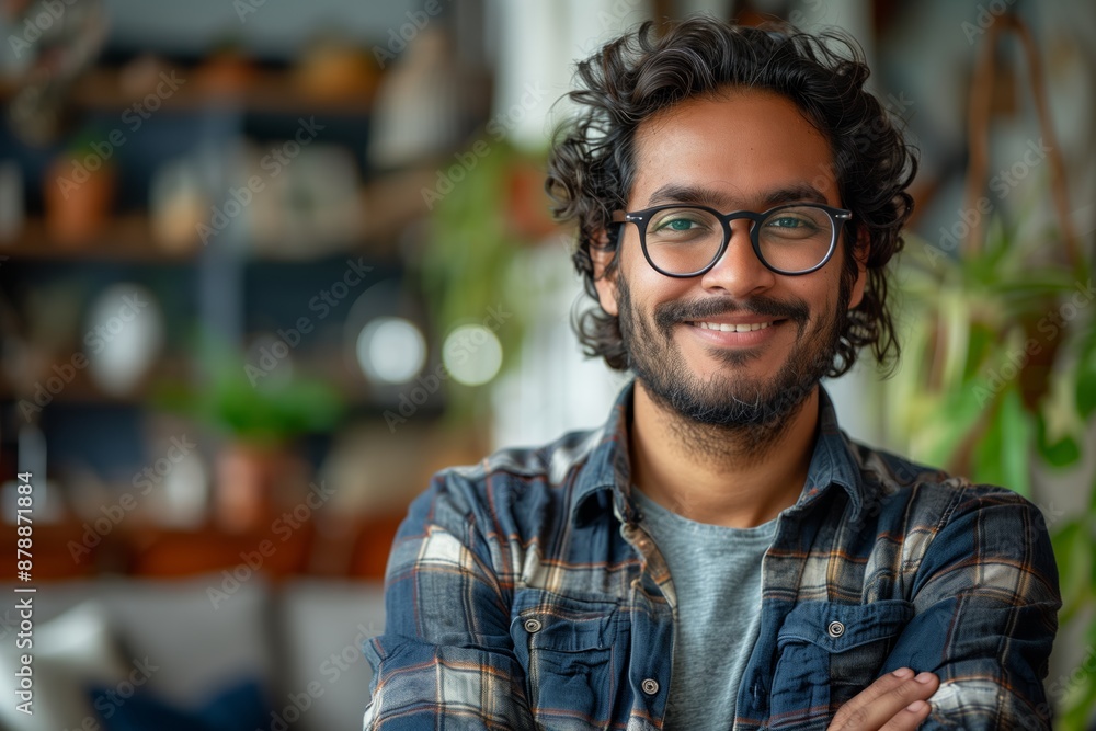 Joyful Indian Man in Modern Living Room Joyful Indian Man in Modern Living Room