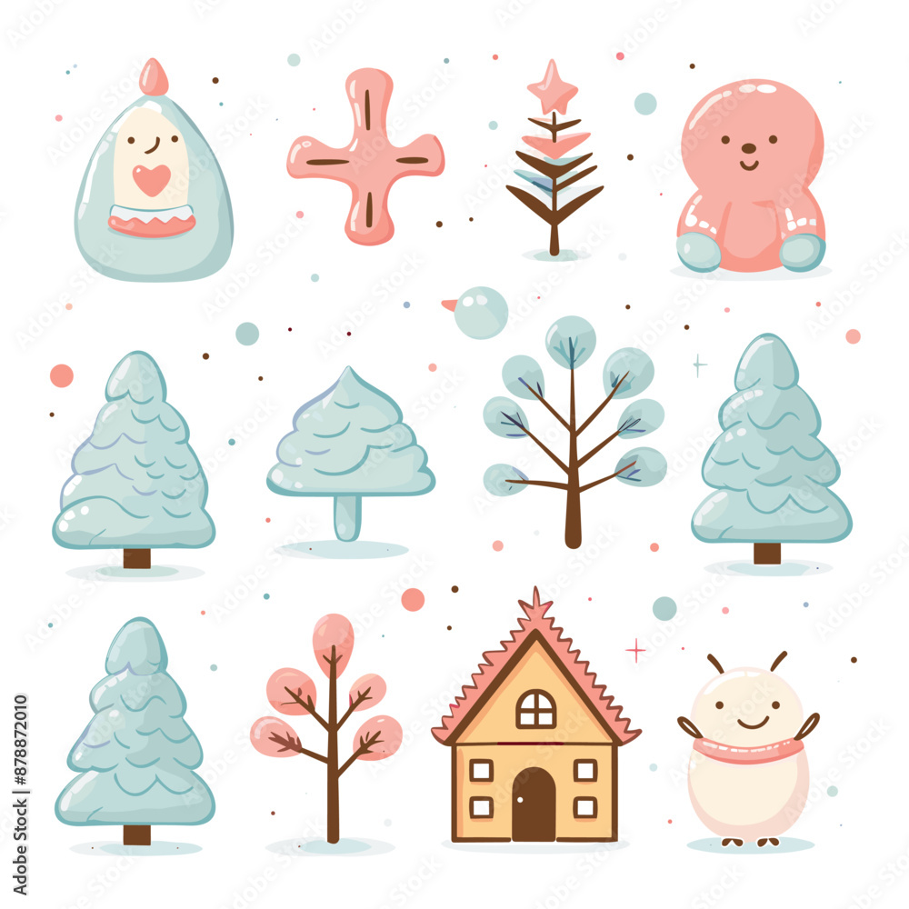 Create simple and cute multi-icon images with pastel colors on a white background Create simple and cute multi-icon images with pastel colors on a white background