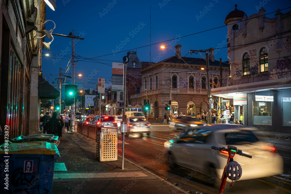 Fototapeta premium johnston street in melbourne at night on with night life in australia in summer