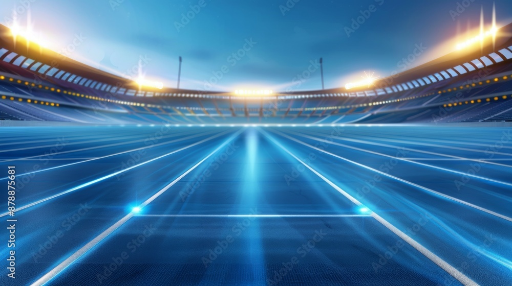 A stadium with blue field and white lines A stadium with blue field and white lines