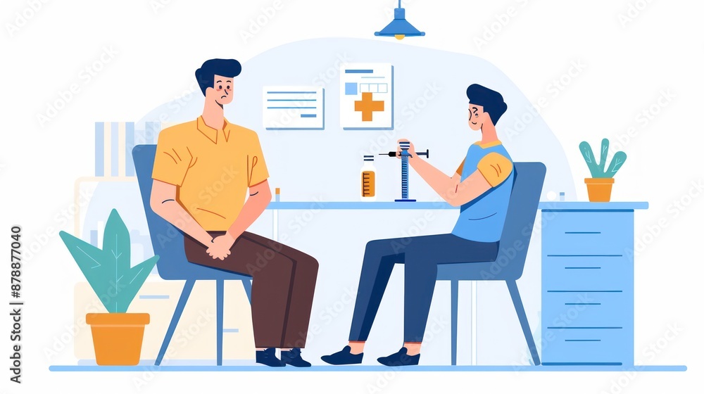 Doctor giving injection to patient in clinic. Doctor giving injection to patient in clinic.