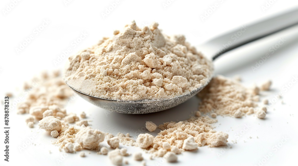 Closeup of a Spoon Filled with Light Brown Powder Closeup of a Spoon Filled with Light Brown Powder