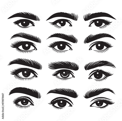 man and woman isolated vector eyes and eyebrows silhouette illustration