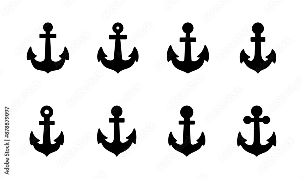 Anchor icon set. Anchor symbol logo. Anchor marine icon. Anchor icon set. Anchor symbol logo. Anchor marine icon.