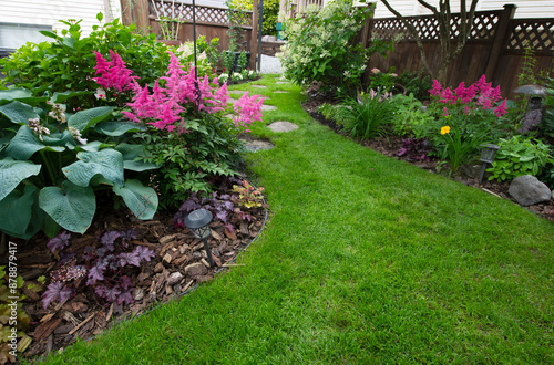 Beautiful garden path on a bright day.