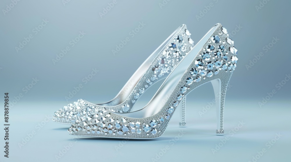 Obraz premium Two silver high heels with glittery decorations on them