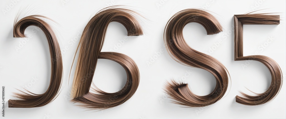 abstract forms of letters and numbers with hair on white background abstract forms of letters and numbers with hair on white background