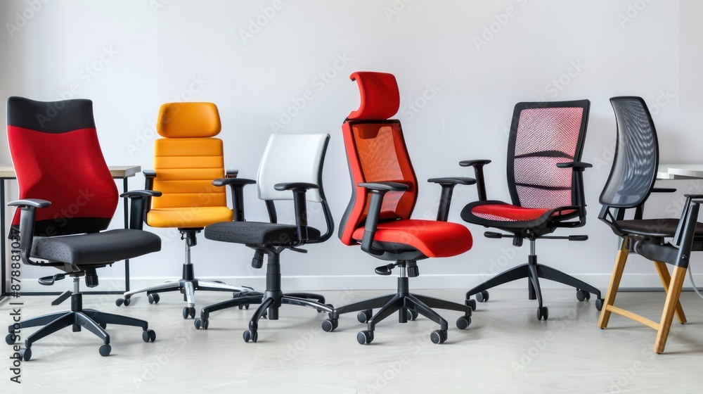 Obraz premium A variety of ergonomic office chairs and desks for home use