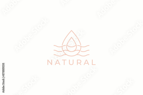 Luxury Logo Linear Of A Water Droplet With Three Waves Natural