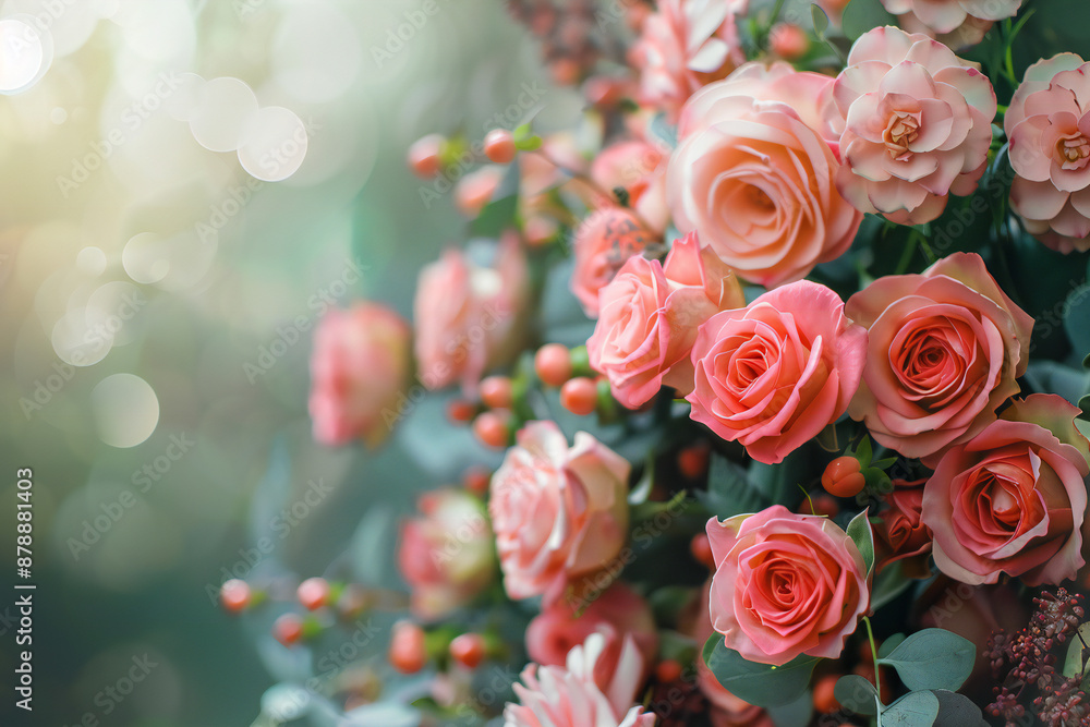 Elegant Floral Wall with Blooming Pink Roses and Flowers - Perfect for Romantic Backdrops and Wedding Decor Elegant Floral Wall with Blooming Pink Roses and Flowers - Perfect for Romantic Backdrops and Wedding Decor
