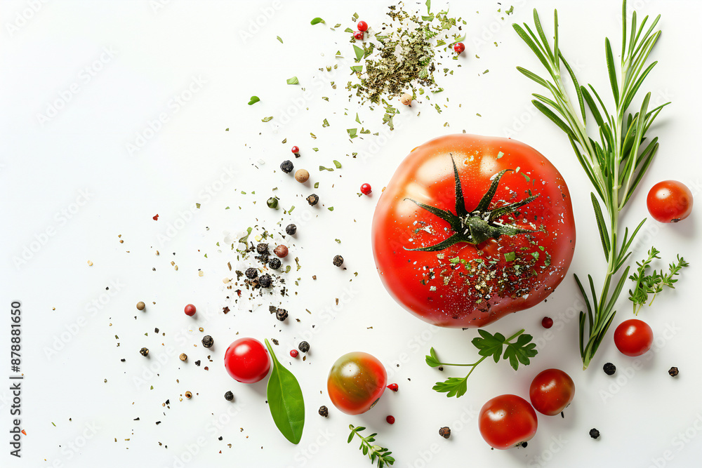 Ripe Red Tomatoes with Fresh Herbs and Spices - A Culinary Delight of Organic Tomatoes and Seasonings for Healthy and Flavorful Cooking Ripe Red Tomatoes with Fresh Herbs and Spices - A Culinary Delight of Organic Tomatoes and Seasonings for Healthy and Flavorful Cooking