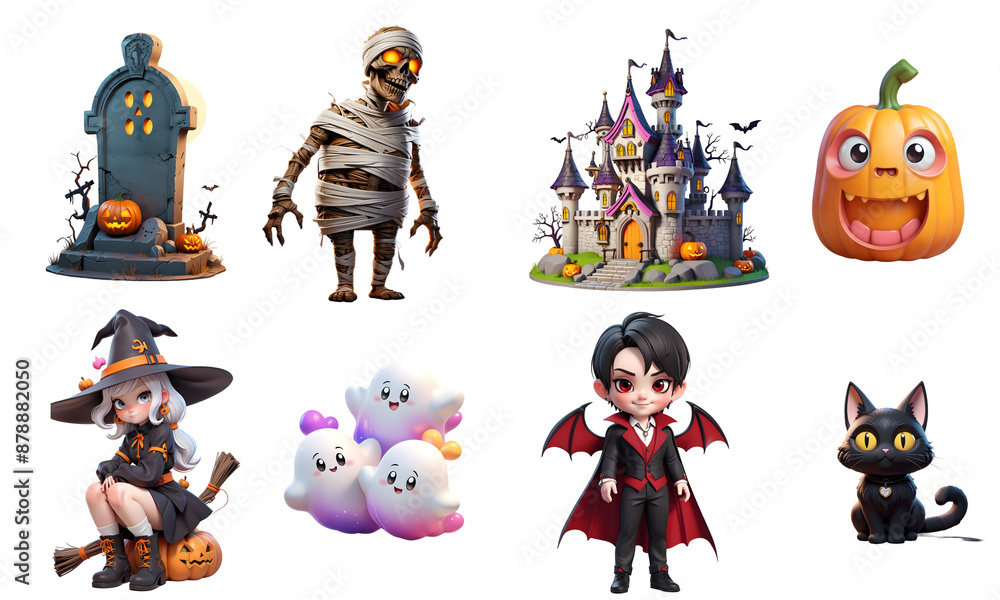 Set of halloween icons. White background. Generative AI Set of halloween icons. White background. Generative AI