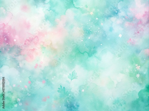 Softly blended watercolor hues of pastel pink, baby blue, and mint green create a whimsical, dreamy background perfect for spring-inspired designs and digital art.