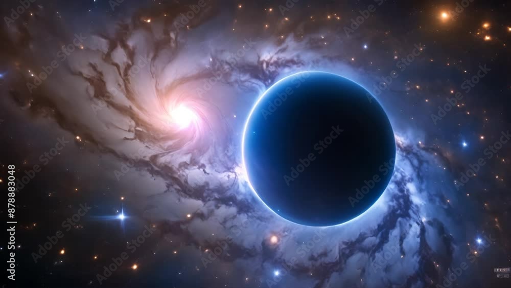 A stunning depiction of a cosmic scene featuring a dark planet set against a swirling galaxy, highlighting the beauty and mystery of outer space. A stunning depiction of a cosmic scene featuring a dark planet set against a swirling galaxy, highlighting the beauty and mystery of outer space.