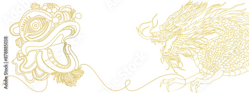 dragon and lion dance vector design for Chinese New Year