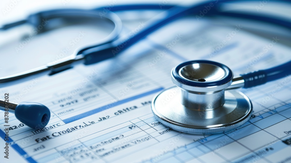 Close-up of Stethoscope on Medical Chart. Close-up of Stethoscope on Medical Chart.