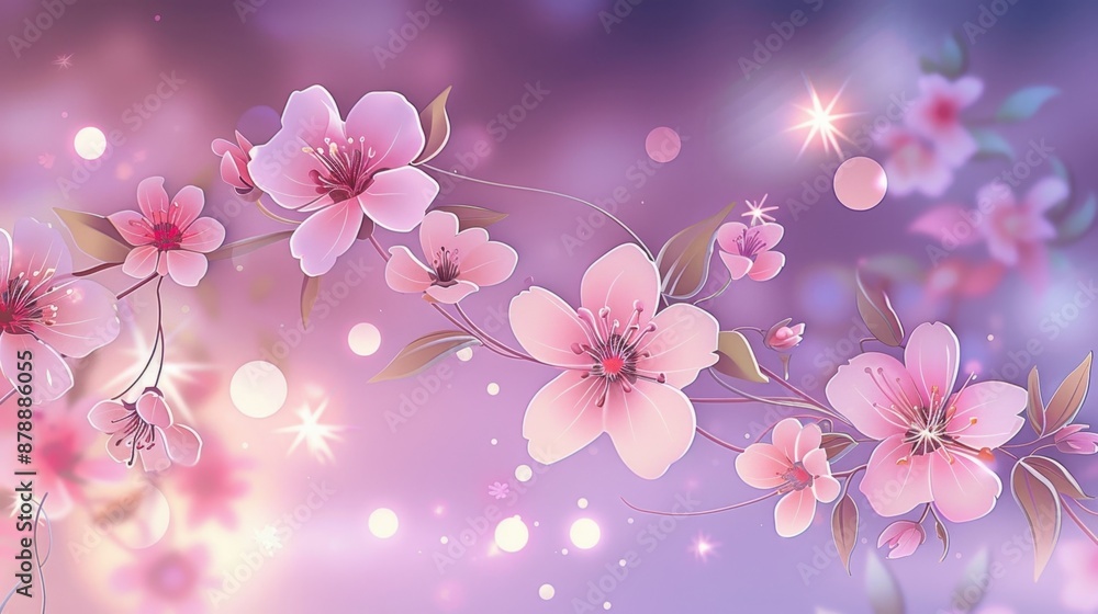 Vivid pink flowers and lush green leaves bloom against a soft pastel purple and pink gradient. Light flares and gentle bokeh create a dreamy, ethereal atmosphere.
Vivid pink flowers and lush green leaves bloom against a soft pastel purple and pink gradient. Light flares and gentle bokeh create a dreamy, ethereal atmosphere.