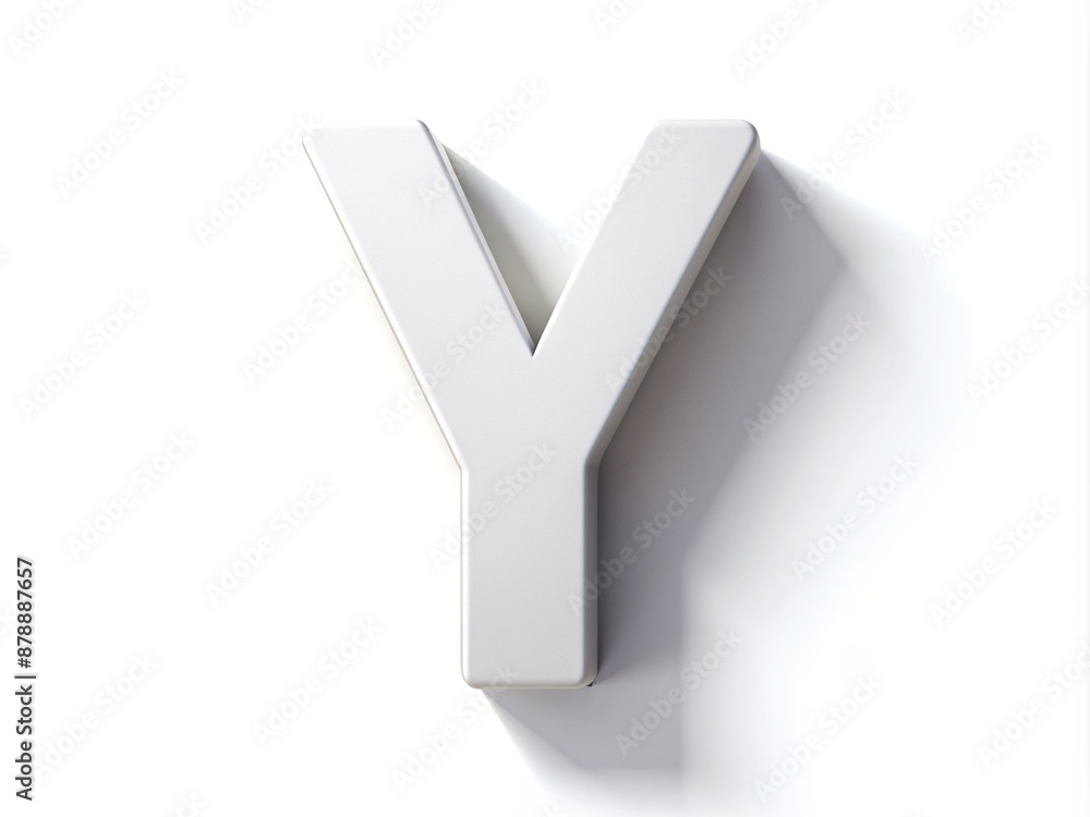 Isolated white uppercase letter Y on a plain white background with subtle shadow and gradient effect adding depth and dimension to the minimalist composition. Isolated white uppercase letter Y on a plain white background with subtle shadow and gradient effect adding depth and dimension to the minimalist composition.