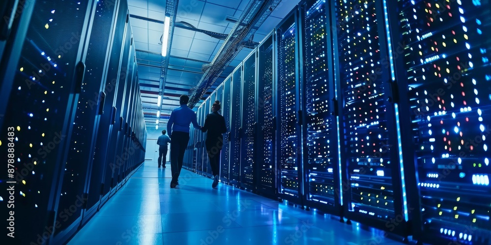 A team of IT professionals managing servers in a data center, representing the backbone of digital business A team of IT professionals managing servers in a data center, representing the backbone of digital business