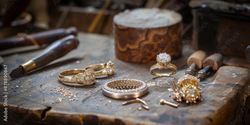 A jeweler meticulously crafting custom pieces in their small workshop, showcasing attention to detail and quality A jeweler meticulously crafting custom pieces in their small workshop, showcasing attention to detail and quality