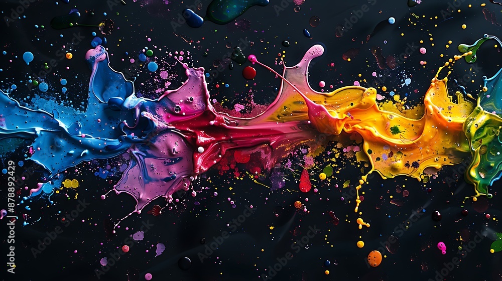 Colorful Paint Splashes on a Dark Background Colorful Paint Splashes on a Dark Background