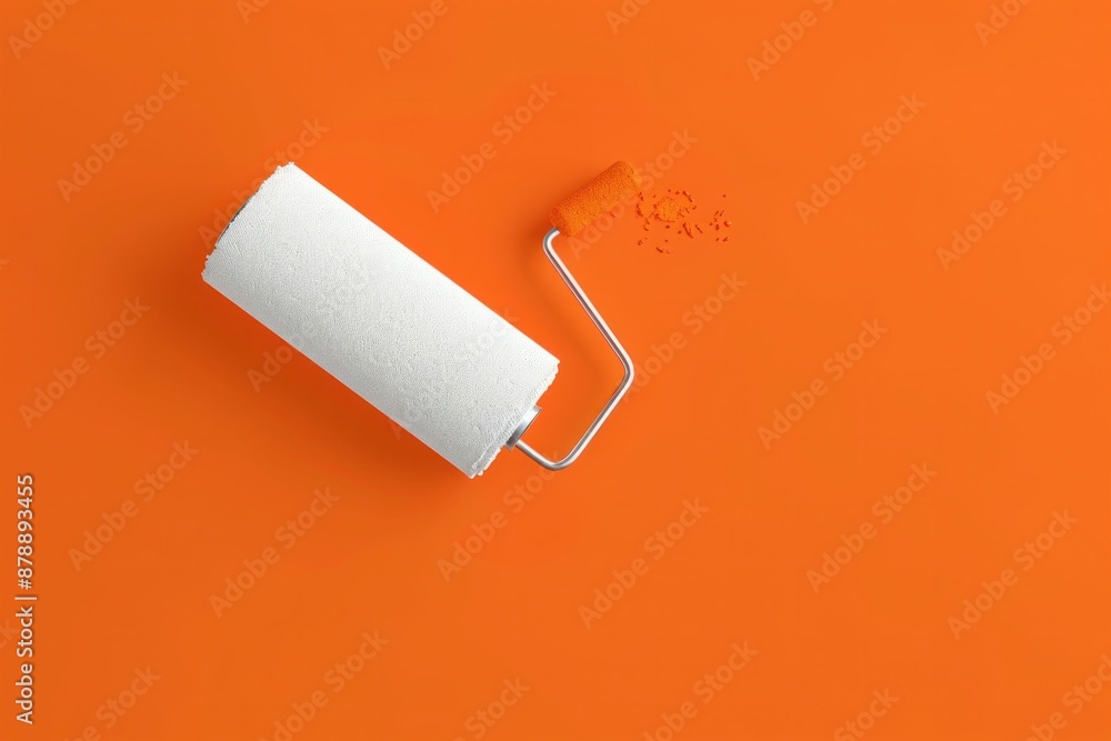 Obraz premium Bright Orange Background with White Paint Roller for Artistic DIY Home Decor and Renovation Project